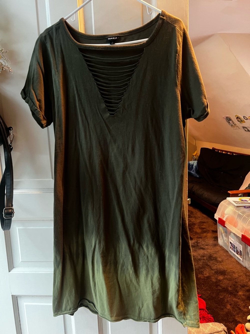 torrid Olive Green Lattice V-Neck Tunic Top